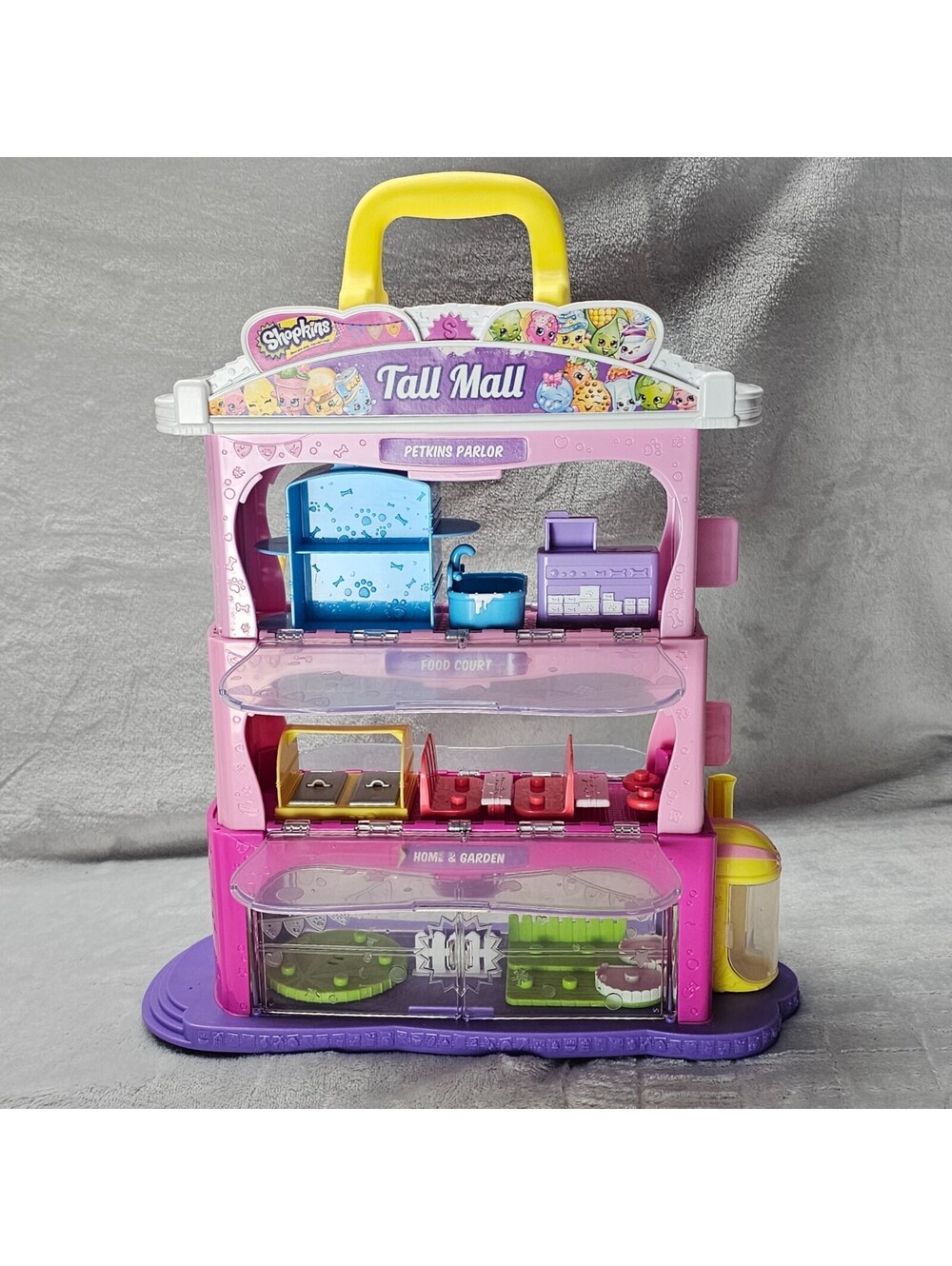 Shopkins Tall Mall Playset 3 Levels Petkins Parlor Food Court Home Garden 2016
